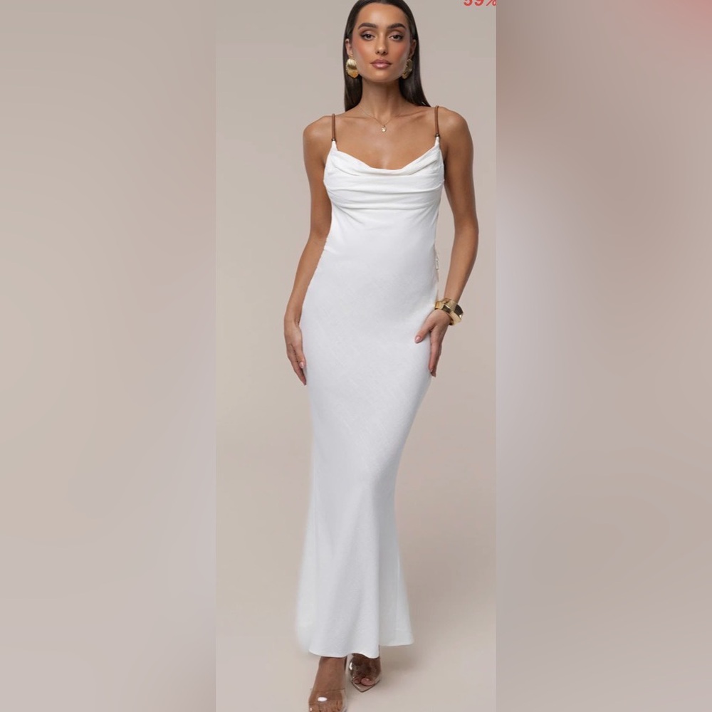 Jlux label IVORY GETAWAY LINEN MAXI DRESS size small new